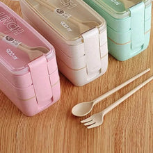 Load image into Gallery viewer, 3-Layer Stackable Bento Box Japanese Lunch Box Kit with Spoon & Fork