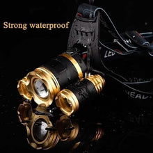 Load image into Gallery viewer, 3 LED XM-L T6 Waterproof Headlamp LED Torch Flashlight