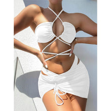 Load image into Gallery viewer, 3-Pack: Criss Cross Halter Bikini Swimsuit & Beach Skirt