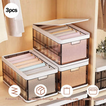 将图片加载到图库查看器,3-Pack: Foldable Storage Bin with Lid Stackable Plastic Closet Organizer