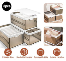 将图片加载到图库查看器,3-Pack: Foldable Storage Bin with Lid Stackable Plastic Closet Organizer