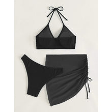 Load image into Gallery viewer, 3-Pack: Textured Ring Linked Halter Bikini Swimsuit & Beach Skirt
