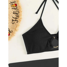 Load image into Gallery viewer, 3-Pack: Textured Ring Linked Halter Bikini Swimsuit & Beach Skirt