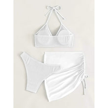 Load image into Gallery viewer, 3-Pack: Textured Ring Linked Halter Bikini Swimsuit & Beach Skirt