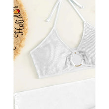 Load image into Gallery viewer, 3-Pack: Textured Ring Linked Halter Bikini Swimsuit & Beach Skirt
