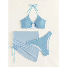 Load image into Gallery viewer, 3-Pack: Textured Ring Linked Halter Bikini Swimsuit & Beach Skirt