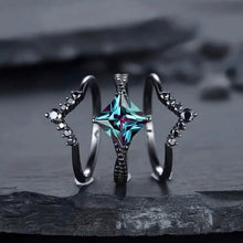 Load image into Gallery viewer, 3-Piece Set: Black Square Faux Blue Zirconia Retro Luxury Ring
