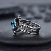 Load image into Gallery viewer, 3-Piece Set: Black Square Faux Blue Zirconia Retro Luxury Ring