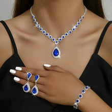 将图片加载到图库查看器,3-Piece Set: Elegant Bridal Jewelry Set - Rhinestone-Encrusted Earrings, Necklace & Bracelet Combo