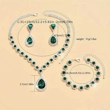 将图片加载到图库查看器,3-Piece Set: Elegant Bridal Jewelry Set - Rhinestone-Encrusted Earrings, Necklace & Bracelet Combo