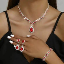 将图片加载到图库查看器,3-Piece Set: Elegant Bridal Jewelry Set - Rhinestone-Encrusted Earrings, Necklace & Bracelet Combo