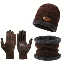 Load image into Gallery viewer, 3-Piece Set: Infinity Scarf Autumn Winter, Thickened Warm Knit Beanie and Touchscreen Gloves Neck Gaiter