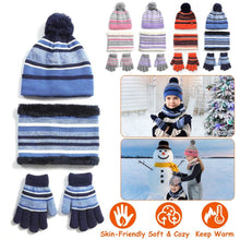 Load image into Gallery viewer, 3-Piece Set: Winter Kids Knitted Warm Beanie Hat and Glove for 4-7 Years Old
