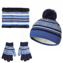 Load image into Gallery viewer, 3-Piece Set: Winter Kids Knitted Warm Beanie Hat and Glove for 4-7 Years Old