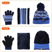 Load image into Gallery viewer, 3-Piece Set: Winter Kids Knitted Warm Beanie Hat and Glove for 4-7 Years Old