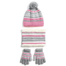Load image into Gallery viewer, 3-Piece Set: Winter Kids Knitted Warm Beanie Hat and Glove for 4-7 Years Old