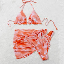 Load image into Gallery viewer, 3 Piece Women Bikini Modern Swimsuit Women High Cut Suit Halter Swimwear Women's Bikini Swimsuits With Wrap Skirt Lace Up Pieces Strings High Cut Bikini Set Bathing Suits Female Triangle Backless Bathing Suit