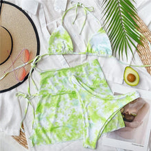 Load image into Gallery viewer, 3 Piece Women Bikini Modern Swimsuit Women High Cut Suit Halter Swimwear Women's Bikini Swimsuits With Wrap Skirt Lace Up Pieces Strings High Cut Bikini Set Bathing Suits Female Triangle Backless Bathing Suit