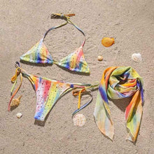 Load image into Gallery viewer, 3 Piece Women Bikini Modern Swimsuit Women High Cut Suit Halter Swimwear Women's Bikini Swimsuits With Wrap Skirt Lace Up Pieces Strings High Cut Bikini Set Bathing Suits Female Triangle Backless Bathing Suit