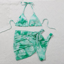 Load image into Gallery viewer, 3 Piece Women Bikini Modern Swimsuit Women High Cut Suit Halter Swimwear Women's Bikini Swimsuits With Wrap Skirt Lace Up Pieces Strings High Cut Bikini Set Bathing Suits Female Triangle Backless Bathing Suit