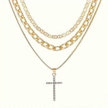 Load image into Gallery viewer, 3-Piece: Women's Retro Luxury Artificial Crystal Cross Stackable Necklace Set