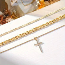 Load image into Gallery viewer, 3-Piece: Women's Retro Luxury Artificial Crystal Cross Stackable Necklace Set