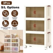 Load image into Gallery viewer, 3-Pieces: Foldable Storage Bins with Lid Front Magnetic Door Collapsible Stackable Closet Organizer