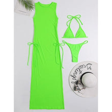 将图片加载到图库查看器,3 Pieces Set High Neck Swimwear Female Swimsuit Cover-Ups For Women Skirts Bikini Halter Triangle Bathing Suit Maxi Dress Bikini Cover Up