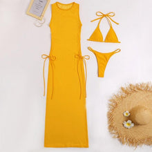 将图片加载到图库查看器,3 Pieces Set High Neck Swimwear Female Swimsuit Cover-Ups For Women Skirts Bikini Halter Triangle Bathing Suit Maxi Dress Bikini Cover Up