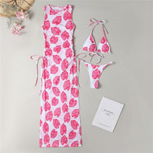 将图片加载到图库查看器,3 Pieces Set High Neck Swimwear Female Swimsuit Cover-Ups For Women Skirts Bikini Halter Triangle Bathing Suit Maxi Dress Bikini Cover Up