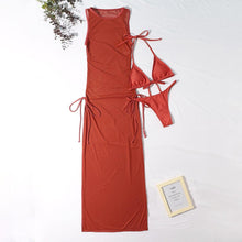 将图片加载到图库查看器,3 Pieces Set High Neck Swimwear Female Swimsuit Cover-Ups For Women Skirts Bikini Halter Triangle Bathing Suit Maxi Dress Bikini Cover Up