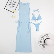 将图片加载到图库查看器,3 Pieces Set High Neck Swimwear Female Swimsuit Cover-Ups For Women Skirts Bikini Halter Triangle Bathing Suit Maxi Dress Bikini Cover Up