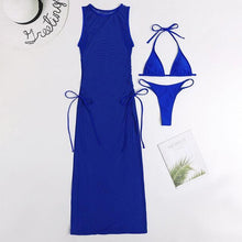 将图片加载到图库查看器,3 Pieces Set High Neck Swimwear Female Swimsuit Cover-Ups For Women Skirts Bikini Halter Triangle Bathing Suit Maxi Dress Bikini Cover Up