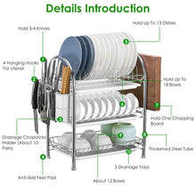Load image into Gallery viewer, 3-Tier Dish Drying Rack Shelf with 3 Drain Trays Chopping Board