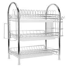 Load image into Gallery viewer, 3-Tier Dish Drying Rack Shelf with 3 Drain Trays Chopping Board