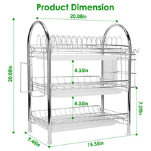 Load image into Gallery viewer, 3-Tier Dish Drying Rack Shelf with 3 Drain Trays Chopping Board