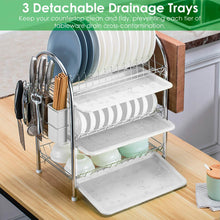 Load image into Gallery viewer, 3-Tier Dish Drying Rack Shelf with 3 Drain Trays Chopping Board