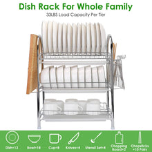 Load image into Gallery viewer, 3-Tier Dish Drying Rack Shelf with 3 Drain Trays Chopping Board