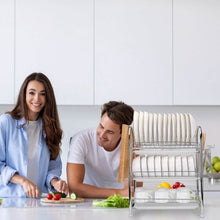 Load image into Gallery viewer, 3-Tier Dish Drying Rack Shelf with 3 Drain Trays Chopping Board