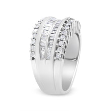 Load image into Gallery viewer, 14K White Gold 1.00 Cttw Round and Baguette-Cut Diamond Modern Band Ring (H-I Color, SI2-I1 Clarity) - Ring Size 7