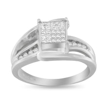 Load image into Gallery viewer, 10K White Gold 1/3 Cttw Invisible Set Princess-cut Diamond Cluster Bypass Ring (H-I Color, SI1-SI2 Clarity) - Ring Size 7