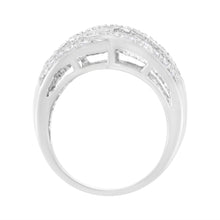Load image into Gallery viewer, .925 Sterling Silver 1.0 Cttw Channel Set Alternating Round and Baguette Diamond Cross-over Bypass Ring Band (I-J Color, I2-I3 Clarity) - Size 7