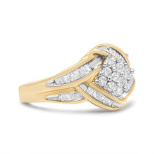 Load image into Gallery viewer, 10K Yellow and White Gold 3/4 Cttw Diamond Cluster and Swirl Ring (H-I Color, I1-I2 Clarity)