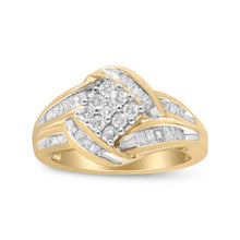 Load image into Gallery viewer, 10K Yellow and White Gold 3/4 Cttw Diamond Cluster and Swirl Ring (H-I Color, I1-I2 Clarity)