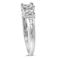 Load image into Gallery viewer, 10K White Gold 1/2 Cttw Brilliant & Baguette Cut Diamond 3 Stone Design with 3 Square Clusters Engagement Ring (H-I Color, SI2-I1 Clarity) - Size 6-3/4