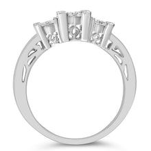 Load image into Gallery viewer, 10K White Gold 1/2 Cttw Brilliant & Baguette Cut Diamond 3 Stone Design with 3 Square Clusters Engagement Ring (H-I Color, SI2-I1 Clarity) - Size 6-3/4