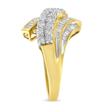 Load image into Gallery viewer, 10K Yellow Gold 1.0 Cttw Round & Baguette Cut Diamond 64 Stone Bypass Style Channel Set Modern Statement Ring (H-I Color, SI1-SI2 Clarity) - Size 6