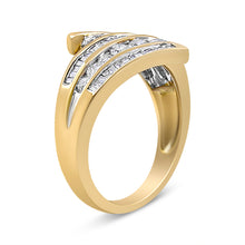 Load image into Gallery viewer, 10K Yellow Gold 1 Cttw Round and Baguette-Cut Diamond Multi Row Bypass Ring Band (H-I Color, I1-I2 Clarity) - Ring Size 7
