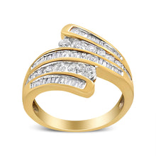 Load image into Gallery viewer, 10K Yellow Gold 1 Cttw Round and Baguette-Cut Diamond Multi Row Bypass Ring Band (H-I Color, I1-I2 Clarity) - Ring Size 7