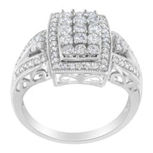Load image into Gallery viewer, 10K White Gold 1.0 Cttw Diamond Rectangular Cushion Shaped Cluster Halo Flared Band Cocktail Fashion Ring (H-I Color, SI2-I1 Clarity) - Size 7